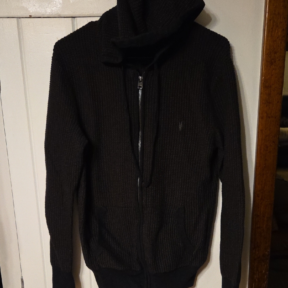 All Saints Dark Knit Zip-Up Sweater
